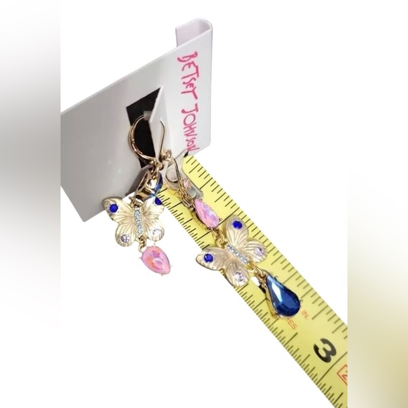 Betsey Johnson NWT Gold Tone Crystal Butterfly Mismatch Drop Earrings (J044) - Picture 6 of 6